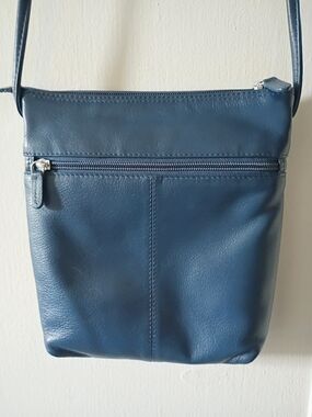 Navy Leather Crossbody Bag 8x8x1.5